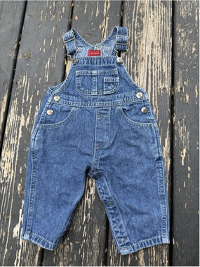 Vintage Arizona Baby Denim Overalls 6-9 Months Infant Jean Romper Bibs Snaps